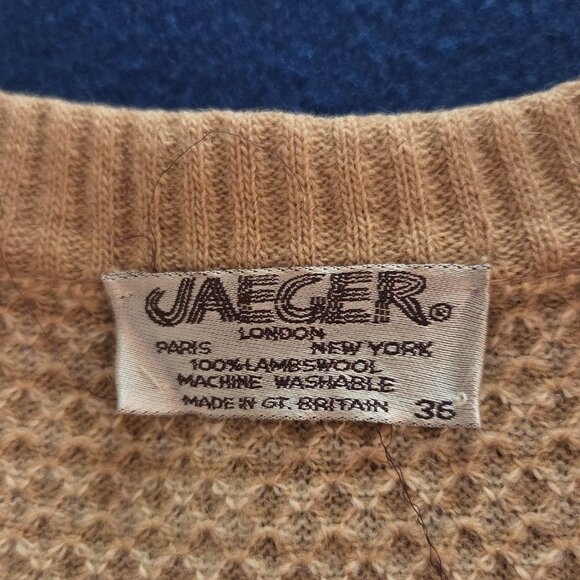 Vtg Jaeger Lambswool Button Down Vest Mens 36 Size S Tan Cream Grandpa Academia - Picture 3 of 9